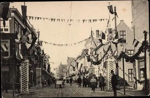 Ak Den Haag Südholland Niederlande, Gedempte Gracht, Festschmuck