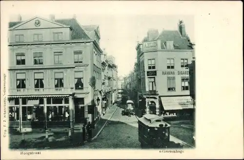 Ak 's Gravenhage Den Haag Südholland, Hoogstraat, Straßenbahn, Geschäftshäuser