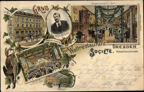 Litho Dresden Zentrum Altstadt, Weltrestaurant Societe, Waisenhausstraße