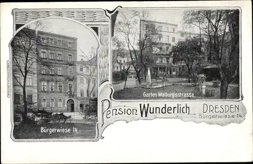 Ak Dresden Zentrum Seevorstadt, Pension Wunderlich, Bürgerwiese 14, Garten Walburgisstraße