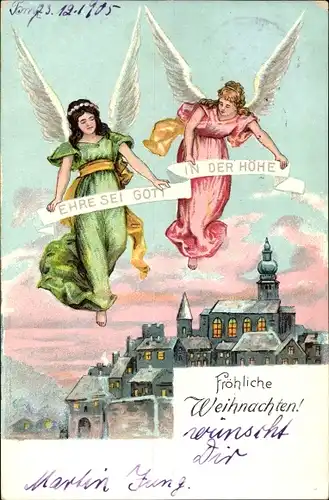 Litho Glückwunsch Weihnachten, Engel, Ehre sei Gott in der Höhe
