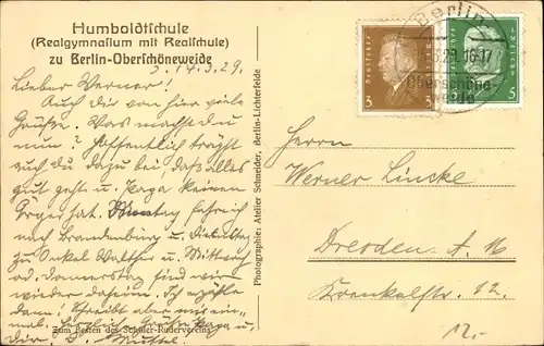 Ak Berlin Köpenick Oberschöneweide, Humboldtschule, Realgymnasium mit Realschule
