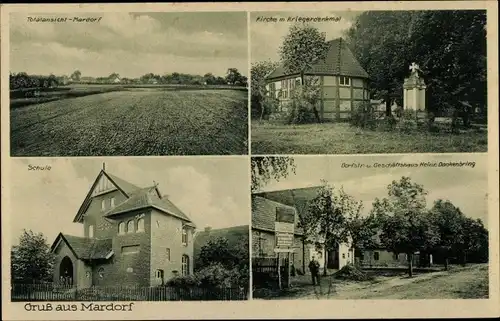 Ak Mardorf Neustadt am Rübenberge, Schule, Kirche mit Kriegerdenkmal, Dorf und Geschäftshaus