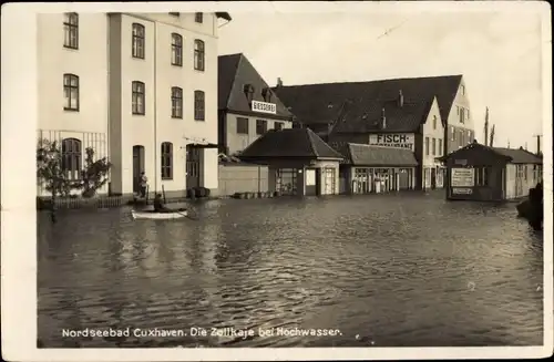 Ak Nordseebad Cuxhaven, Zollkaje bei Hochwasser, Gießerei