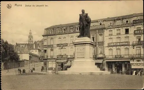 Postkarte Mons Wallonien Hennegau, Statue von Lepold I