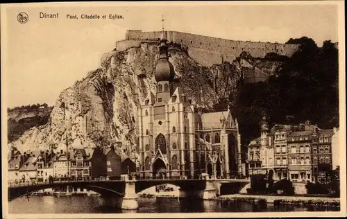 Ak Dinant Wallonien Namur, Brücke, Zitadelle und Kirche