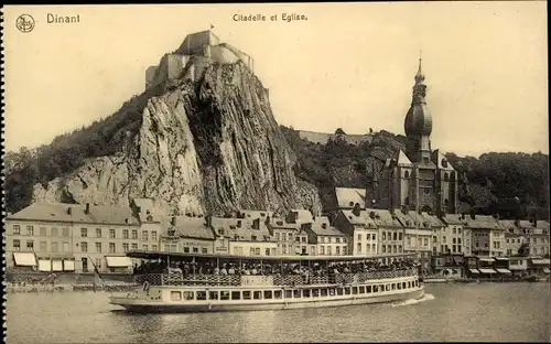 Ak Dinant Wallonie Namur, Zitadelle und Kirche, Salondampfer