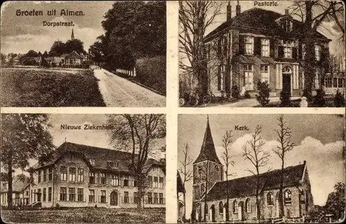 Ak Almen Gelderland, Pastorie, Kerk, Nieuwe Ziekenhuis, Dorpsstraat