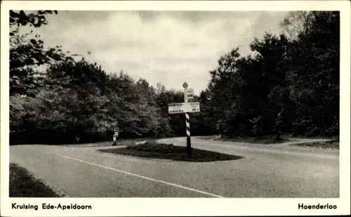 Ak Hoenderloo Gelderland, Kruising Ede-Apeldoorn, Schild