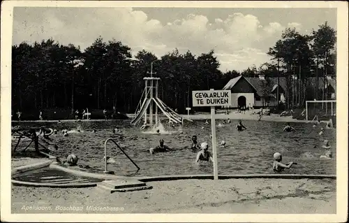 Ak Apeldoorn Gelderland, Boschbad Middenbassin