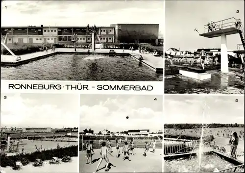 Ak Ronneburg in Thüringen, Sommerbad, Sprungturm, Volleyballplatz, Freibad