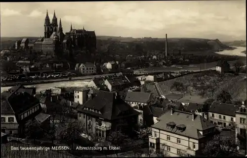 Ak Meißen an der Elbe, Albrechtsburg, Elbtal, Panorama