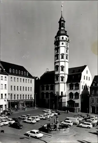 Foto Ak Gera in Thüringen, Rathaus, Turm, Parkplatz, Brunnen