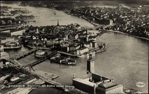 Ak Stockholm Schweden, Stadhuset och Staden mellan broarna