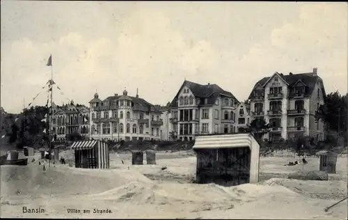 Ak Seebad Bansin auf Usedom, Villen am Strande, Strandkörbe