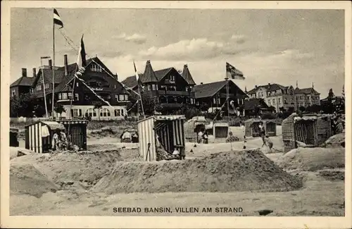 Ak Seebad Bansin auf Usedom, Villen am Strand, Strandkörbe