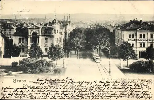 Ak Weimar in Thüringen, Blick über die Stadt, Straßenbahn, Hotel Kaiserin Auguste