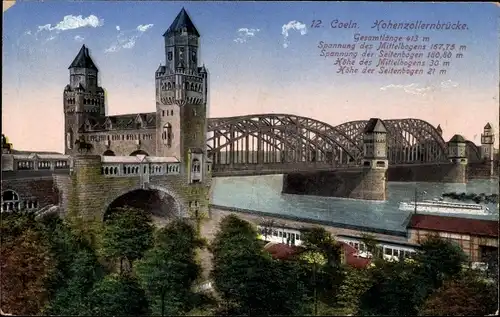 Ak Köln am Rhein, Hohenzollernbrücke