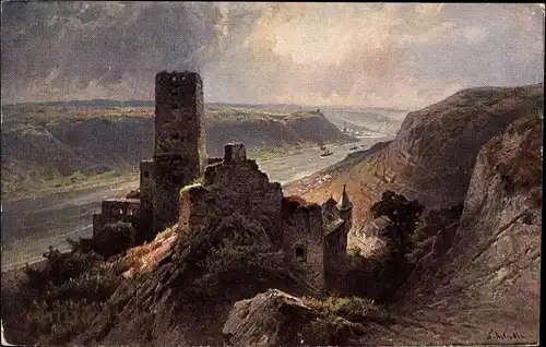 Künstler Ak Astudin, N., Kaub am Rhein, Burg Gutenfels, Ruinen