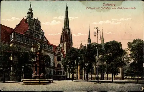 Ak Duisburg im Ruhrgebiet, Rathaus mit Salvatorkirche und Liebfrauenkirche