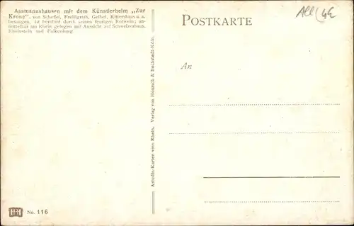 Künstler Ak Astudin, Assmannshausen Rüdesheim am Rhein, Künstlerheim "Zur Krone"