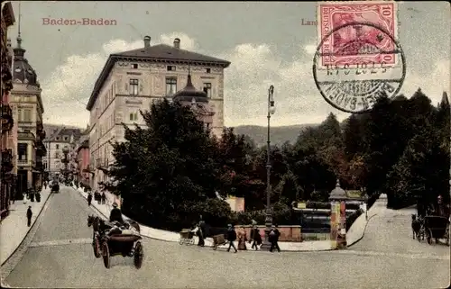 Ak Baden Baden, Langestraße, Kaiserstraße, Kutschen, Litfaßsäule