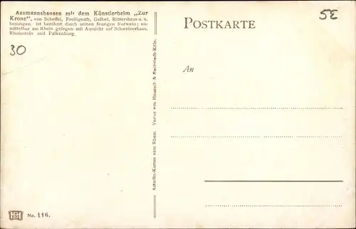 Künstler Ak Astudin, Assmannshausen Rüdesheim am Rhein, Künstlerheim "Zur Krone"