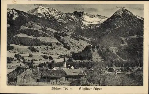 Ak Fischen im Allgäu Schwaben, Ortsansicht mit Allgäuer Alpen, Nebelhorn, Entschenkopf, Rubihorn