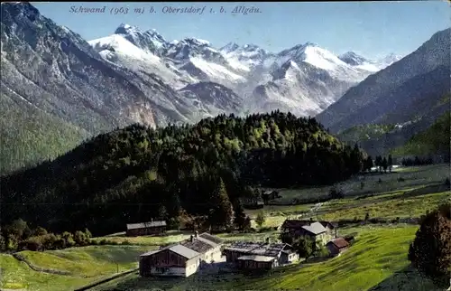 Ak Schwand Oberstdorf im Oberallgäu, Stadtansicht, Gebirgskette