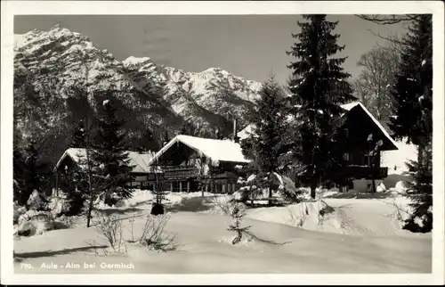 Ak Garmisch Partenkirchen in Oberbayern, Aule-Alm, Winteransicht