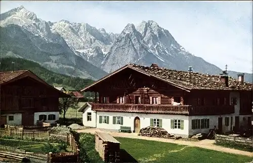 Ak Garmisch Partenkirchen in Oberbayern, Alpspitze, Zugspitze, Bauernhaus