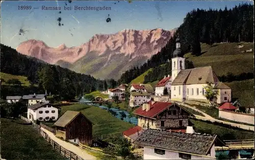 Ak Ramsau bei Berchtesgaden, Totalansicht vom Ort, Kirche