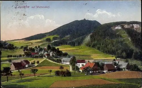 Ak Waltersdorf Großschönau, Ortsansicht, Lausche, Panorama, Felder, Wald