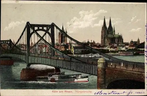 Ak Köln am Rhein, Hängebrücke, Kölner Dom, Schiff