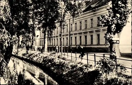 Ak Ludwigslust in Mecklenburg, Fritz Reuter Schule, Straßenpartie