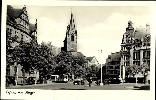 Ak Erfurt in Thüringen, Am Anger, Kirche, Straßenbahn