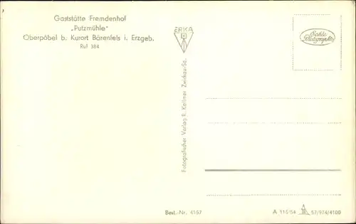 Ak Oberpöbel Dippoldiswalde Sachsen, Gaststätte Fremdenhof Putzmühle