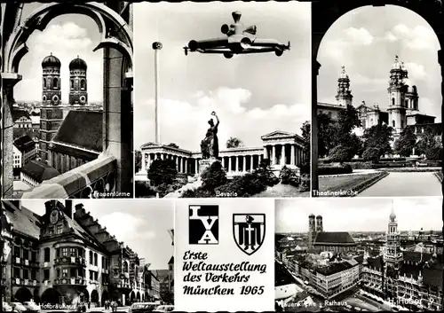 Ak München,IVA  Erste Weltausstellung des Verkehrs 1965, Frauenkirche, Bavaria, Theatinerkirche