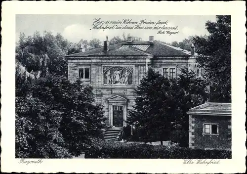 Ak Bayreuth in Oberfranken, Villa Wahnfried, Zitat Richard Wagner