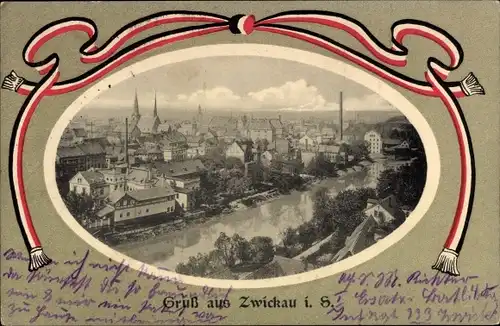 Passepartout Ak Zwickau in Sachsen, Gesamtansicht