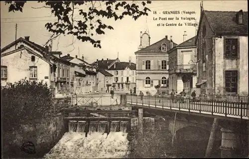 Ak Granges sur Vologne Vosges, Le Pont sur la Vologne et le Centre du Village