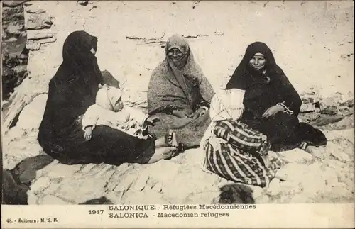 Ak Saloniki Griechenland, Mazedonische Flüchtlinge, Mazedonier, Flüchtlinge