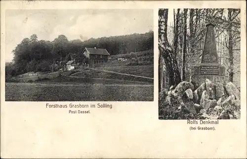 Ak Dassel in Niedersachsen, Forsthaus Grassborn, Rolfs Denkmal