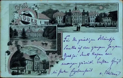 Mondschein Litho Söder Holle in Niedersachsen, Schloss Söder, Heidekrug