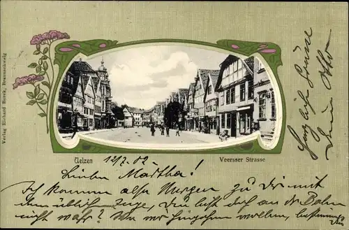 Jugendstil Passepartout Ak Uelzen in Niedersachsen, Veersser Straße