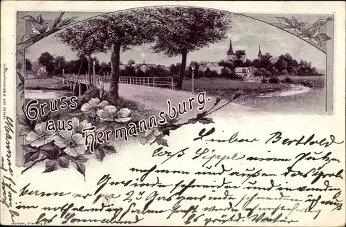 Ak Hermannsburg Südheide Niedersachsen, Flusspartie mit Blick auf den Ort