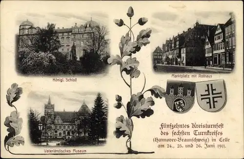 Ak Celle in Niedersachsen, 15. Kreisturnfest des 6. Turnkreises 1911, Schloss, Museum, Rathaus