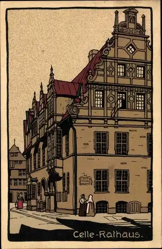 Steindruck Ak Celle in Niedersachsen, Rathaus