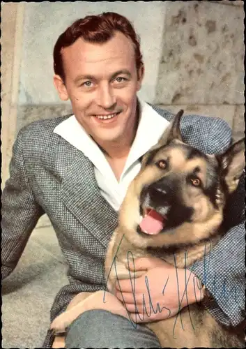 Ak Schauspieler Claus Holm, Portrait, Autogramm, Schäferhund