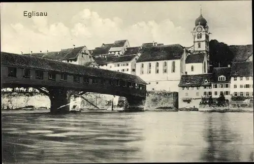Ak Eglisau Kanton Zürich Schweiz, Flusspartie, Brücke, Kirche